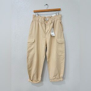 Zara Womens Paper bag Pants Carrot Leg Baggy Ankle Cargo Rigid Sz 12 NWT